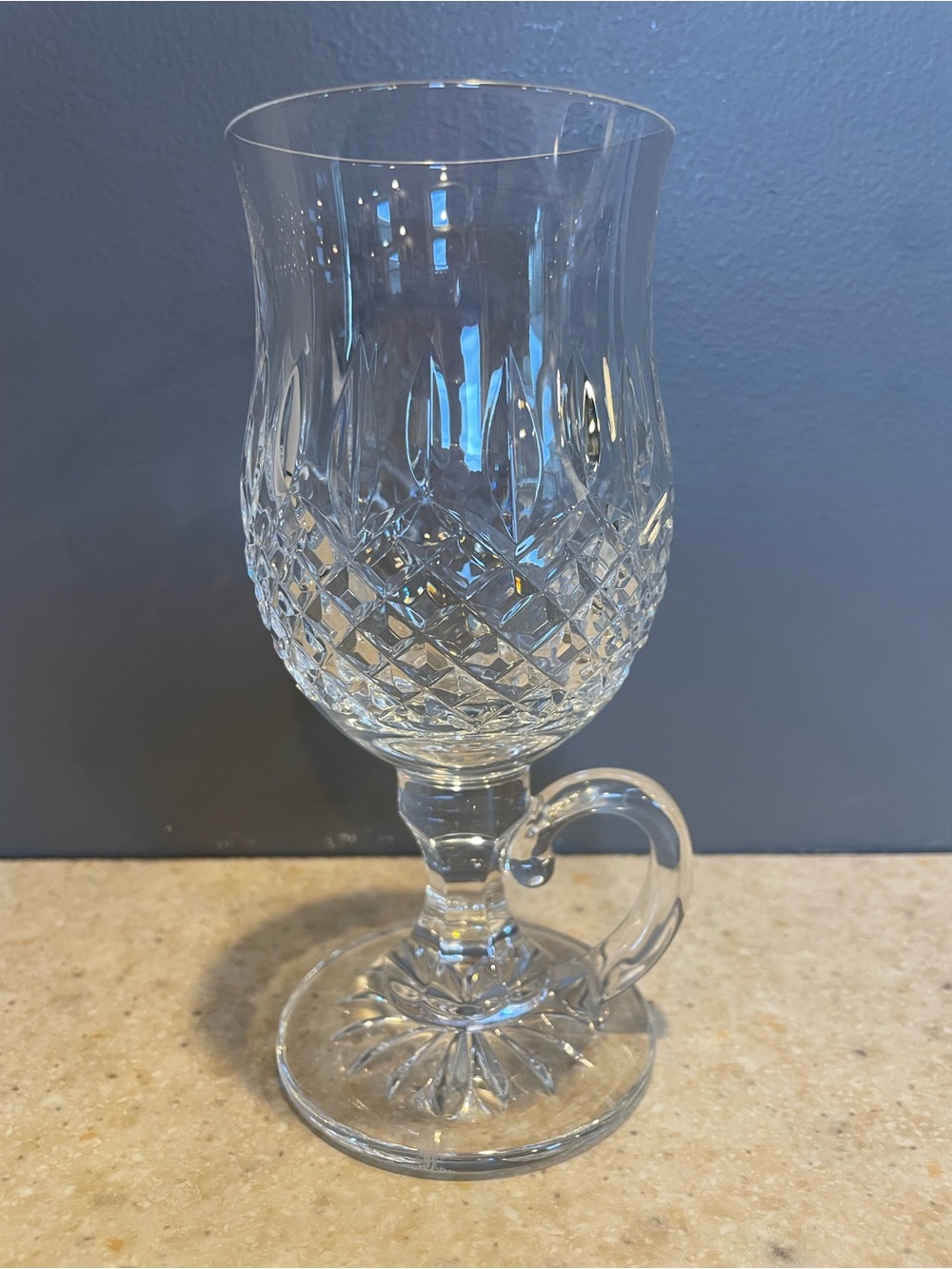 WATERFORD CRYSTAL Lismore Irish Coffee Footed Mug Glass Diamond Cut Stamped